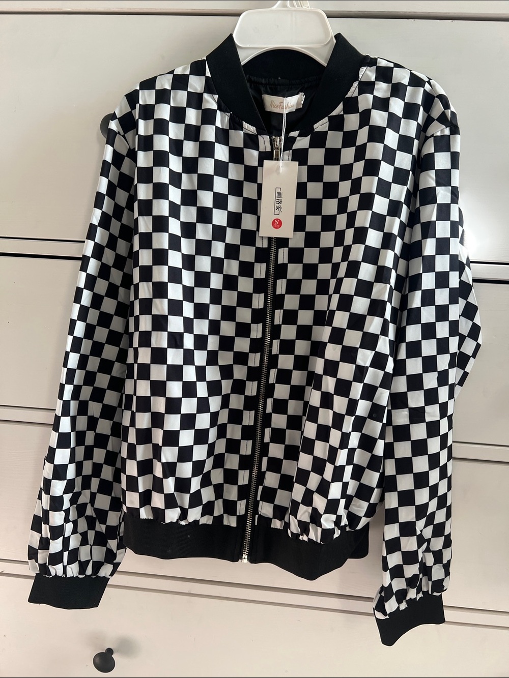 Checkered Black & White Bomber Jacket - Women's